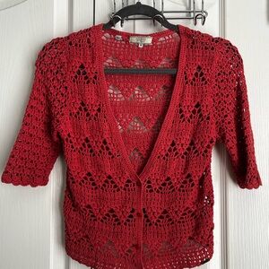 GUESS WOMENS SWEATER, CROCHET, CORAL, size medium